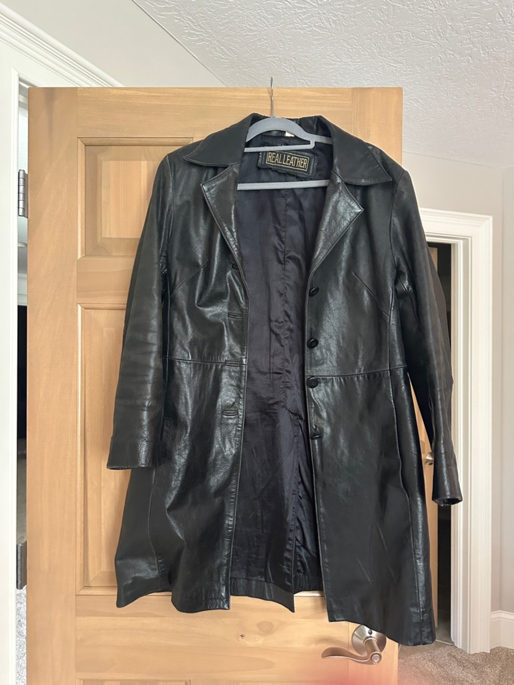 Women's Black Leather Trench Coat